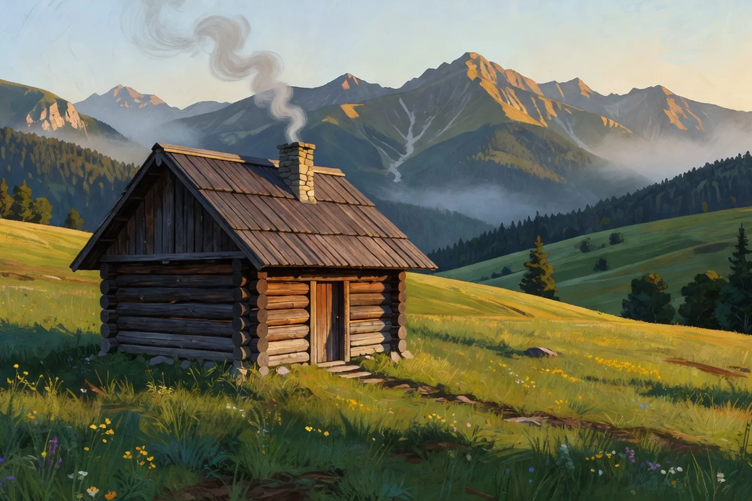 Kolyba traditionnelle de berger Houtsoule dans les Carpates ukrainiennes, cabane en bois