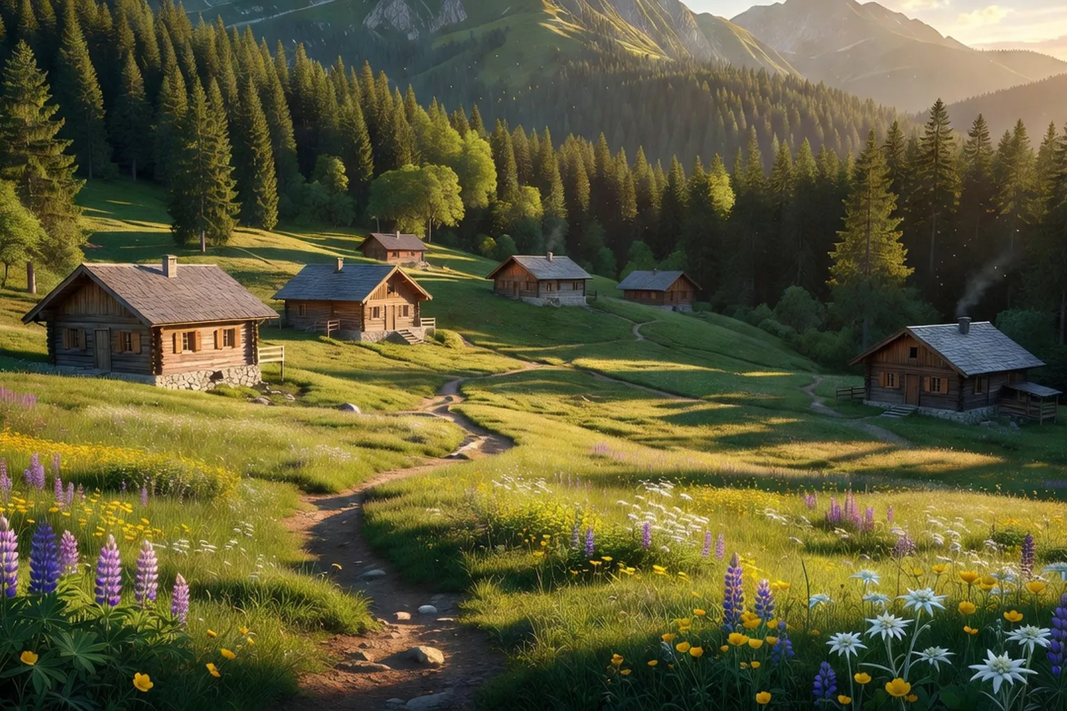 Station Bukovel en ete dans les Carpates ukrainiennes, chalets et sentiers de randonnee