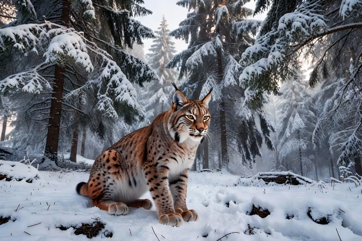 Lynx d'Eurasie dans la foret des Carpates ukrainiennes, faune sauvage
