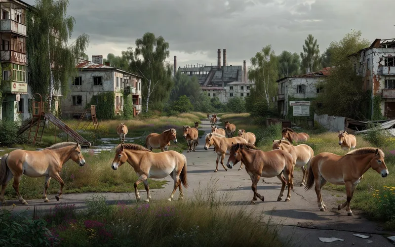 Chevaux de Przewalski dans la zone d'exclusion de Tchernobyl