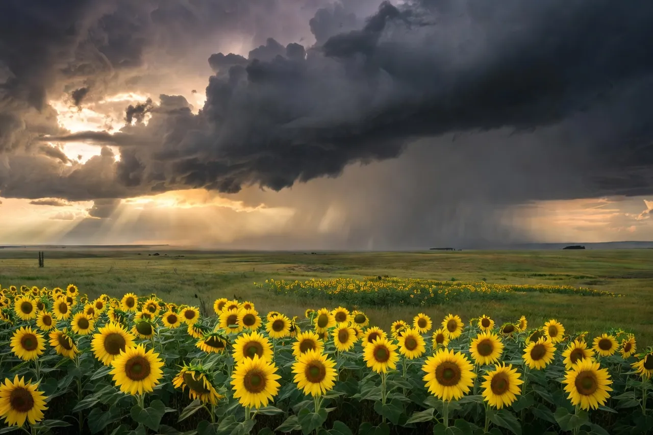 Paysage de steppe ukrainienne sous un ciel d'orage d'été