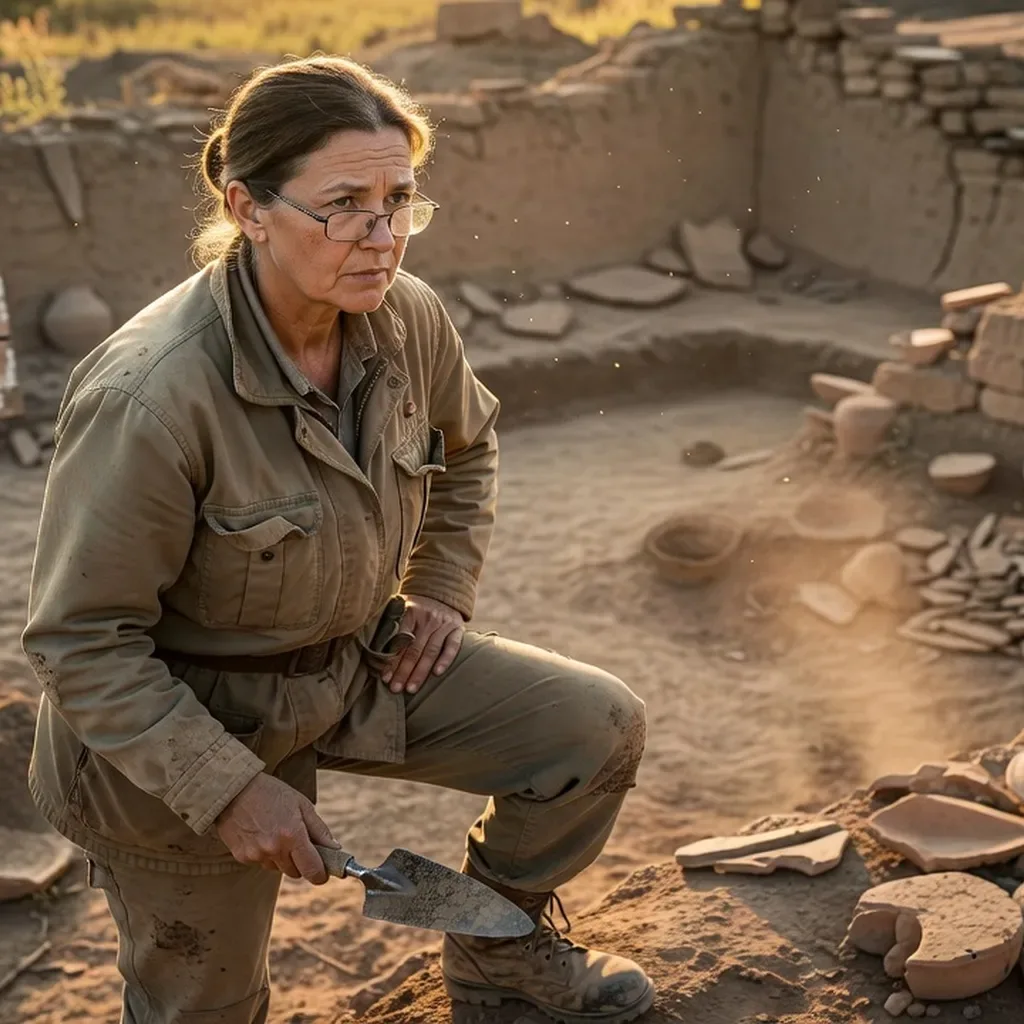 Portrait d'Iryna Tkachenko archeologue ukrainienne sur le site de Talianky