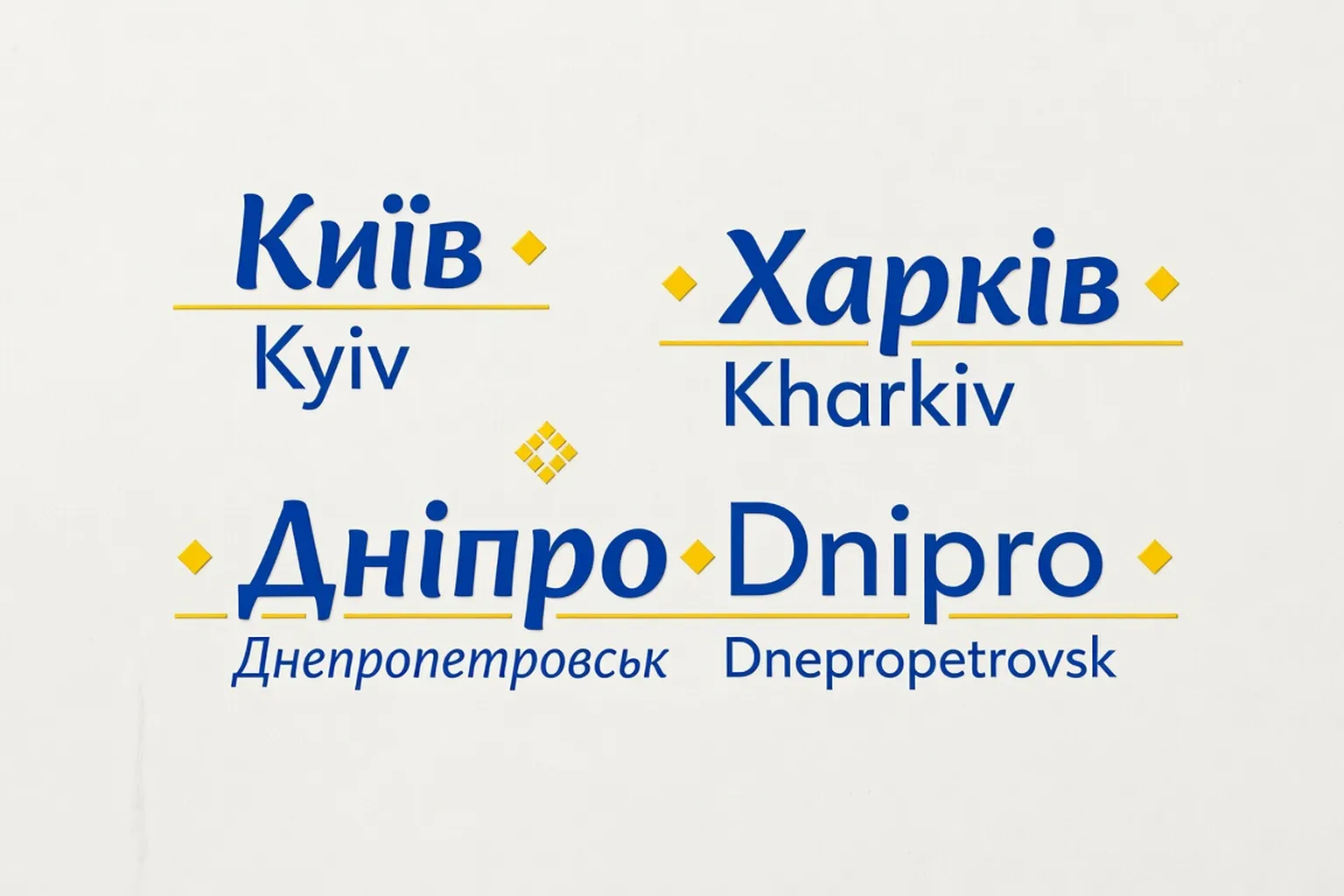 Typographie comparee des noms de villes ukrainiennes en cyrillique et latin