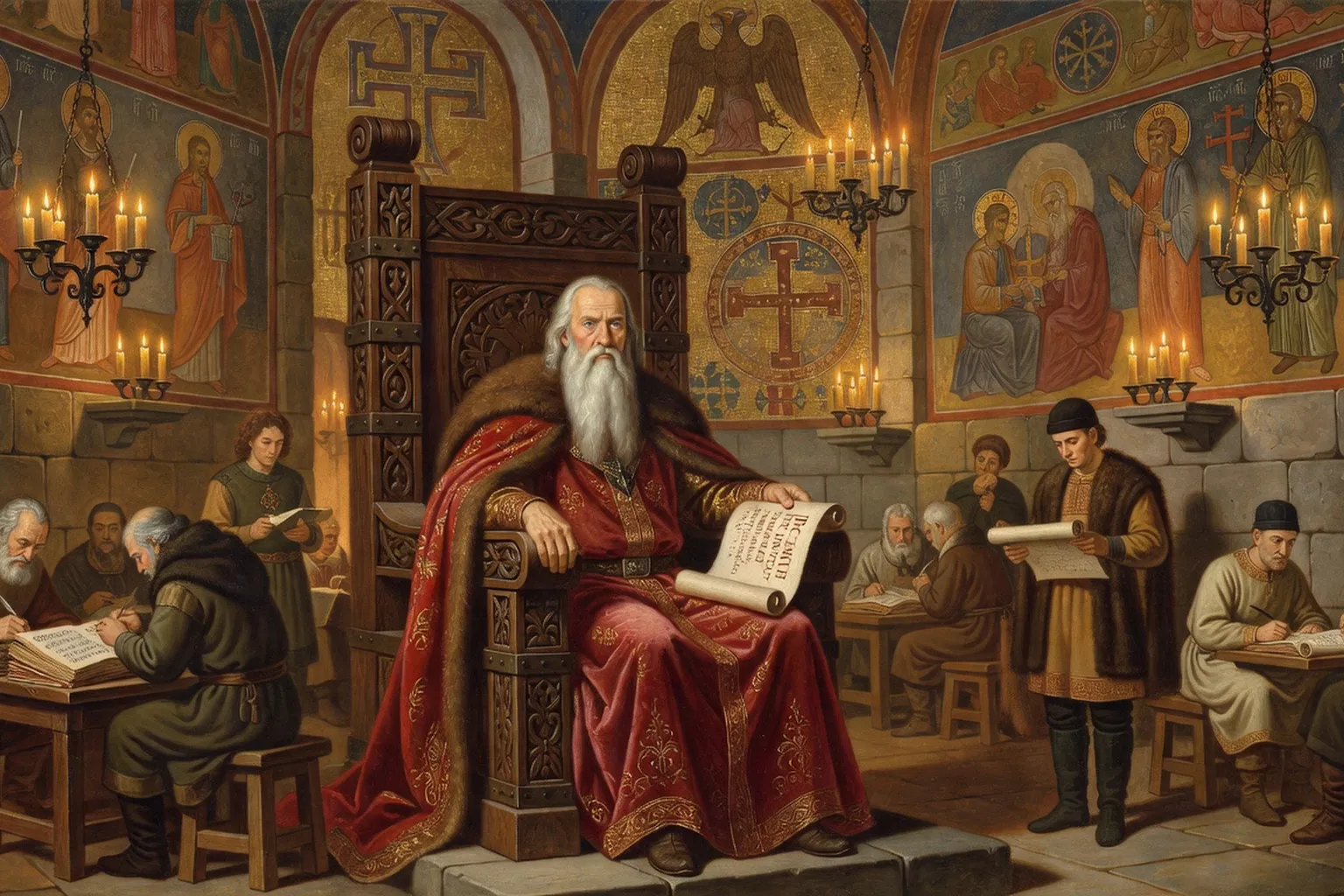 Iaroslav le Sage et la cour de Kiev medievale, art byzantin avec mosaiques dorees