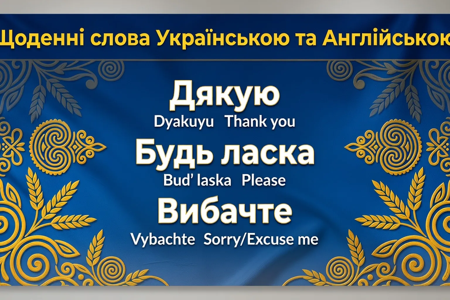 Panneau bilingue ukrainien avec mots du quotidien en cyrillique, apprentissage du vocabulaire