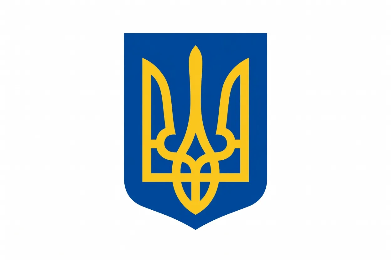 Emblème officiel de l'Ukraine : trident doré sur un bouclier bleu azur